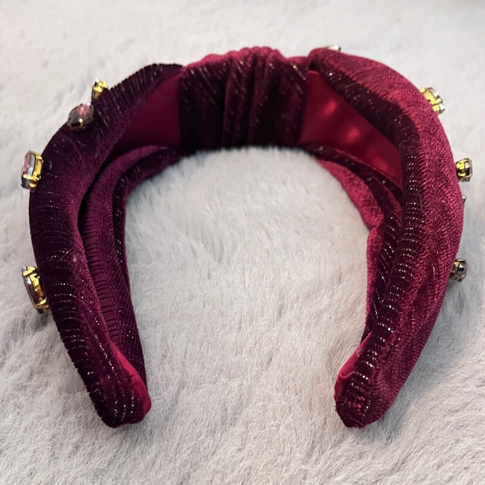 Anthropologie Velvet Jeweled Headband in maroon/Merlot wine - Picture 4 of 5
